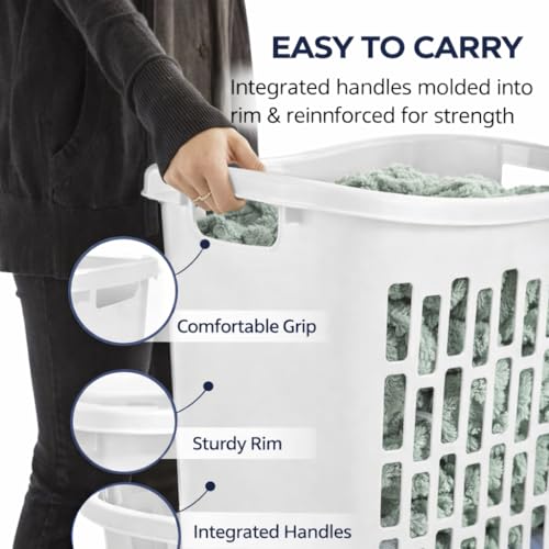 1.8 Bushel Slim Laundry Hamper, Tall Rectangular Plastic Clothes Basket with Reinforced Handles & Ventilated Airflow, Narrow Space Saving Dirty Clothing Storage Bin for Bathroom, Dorm