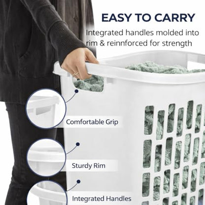 1.8 Bushel Slim Laundry Hamper, Tall Rectangular Plastic Clothes Basket with Reinforced Handles & Ventilated Airflow, Narrow Space Saving Dirty Clothing Storage Bin for Bathroom, Dorm