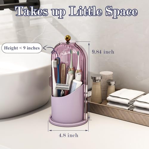 Toothbrush and Toothpaste Holders with Cover, All Pink | Waterproof and Dustproof, 360° Rotating Base, Smooth Sliding Door, 3 Slots, for Bathroom Countertop - color: All Pink