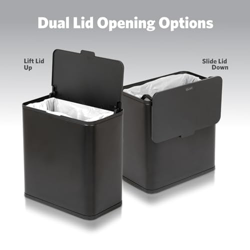 Glad Roomate Under Counter Trash Can - Space Saving Stainless Steel Waste Bin with Dual Lid and Clorox Protection - Small Black Trash Can for Kitchen Cabinet, Under Sink, or Bathroom, 1.5 Gallon (6L) - color: 6 Liter Black Stainless