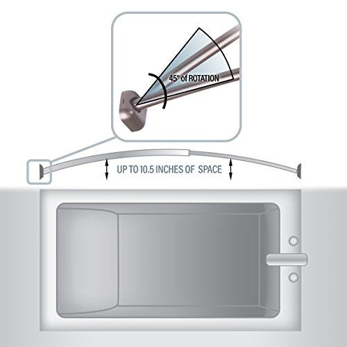 A&F Rod Decor 1" Curved Shower Curtain Rod, Expandable from 41” to 72” - Satin Nickel - color: Satin Nickel