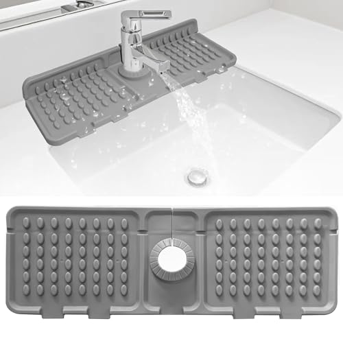 Folding Faucet Draining Mat, Kitchen Sink Splash Guard, Bathroom Sink Faucet Mat, Silicone Faucet Guard Draining Mat for Sink Area, 90° Foldable Faucet Draining Mat, 6° Slope Fast Self-draining - color: Light Gray