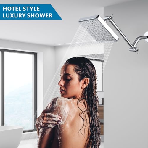 High Pressure Rain Shower Head with 11'' Extension Arm - High Flow Rainfall Showerhead - Luxury Modern Look - Pressure Boosting(Square, Chrome) - color: Chrome, style: 6" Square