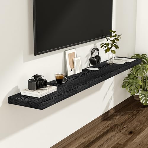 Vivelove Black Floating Shelves, 55 X 12 Inches, Set of 2 | Invisible Brackets, Easy Mount Shelf with Hardware Kit, for Bathroom Bedroom Living Room Kitchen, Engineered Wood - color: Black, size: 55”wx12”dx1.5”h