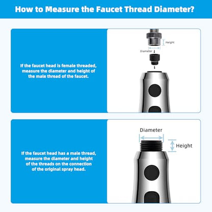 Hibbent Pull Down Kitchen Faucet Head Replacement, 3-Function NSF/ANSI/CAN 61 & CUPC Certified Sink Spray Nozzle, 15 Adapters, Compatible with Moen, Delta, Kohler Faucets, Chrome (Shiny Silver) - color: Chrome, style: Stay on sprayer without hold button