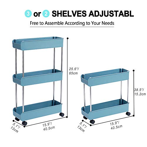 Melody House 3-Tier Slim Mobile Shelving Unit on Wheels, Slide Out Rolling Bathroom Storage Organizer, Utility Carts Shelf Rack for Kitchen Bathroom Laundry Room Narrow Places, Navy Blue - color: Navy Blue- 3 Tier