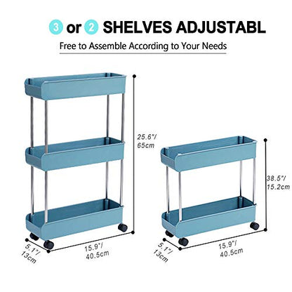 Melody House 3-Tier Slim Mobile Shelving Unit on Wheels, Slide Out Rolling Bathroom Storage Organizer, Utility Carts Shelf Rack for Kitchen Bathroom Laundry Room Narrow Places, Navy Blue - color: Navy Blue- 3 Tier