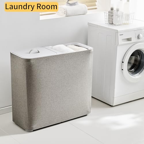 150L Laundry Hamper with Lid,Large Portable 2 Dividers Dirty Clothes Basket | with Handles for Bedroom Laundry Room Closet Bathroom College Dorm, Grey