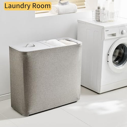 150L Laundry Hamper with Lid,Large Portable 2 Dividers Dirty Clothes Basket | with Handles for Bedroom Laundry Room Closet Bathroom College Dorm, Grey