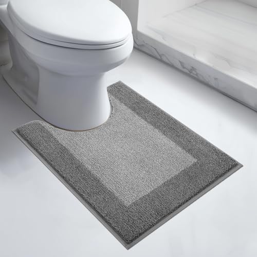 anllugs Bathroom Rugs U-Shaped, 20" x 24" Soft Bath Rugs, Grey & Dark Grey | Non-Slip, Super Absorbent, Machine Washable, Quick Dry, Bath Mats for Shower and Bathtub, TPR Backing - color: Grey & Dark Grey, size: 20" X 24"