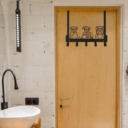 Kathfly Bathroom Highland Cow Over the Door Hooks Towel Hooks Heavy Duty Hanging Towel Rack Over Door Hanger, 5 Coat Hanger for Bedroom Bathroom Kitchen - color: Black, style: Bathroom Highland Cow