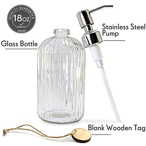 JASAI 18 Oz Clear Glass Soap Dispenser with Rust Proof Stainless Steel Pump, Refillable Liquid Hand soap Dispenser for Bathroom, Premium Kitchen Soap Dispenser (Clear). - color: Clear, size: 1 Pack