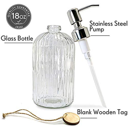 JASAI 18 Oz Clear Glass Soap Dispenser with Rust Proof Stainless Steel Pump, Refillable Liquid Hand soap Dispenser for Bathroom, Premium Kitchen Soap Dispenser (Clear). - color: Clear, size: 1 Pack