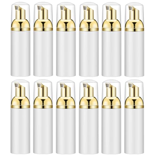 Lil Ray 2 Oz Empty White Foam Pump Bottle, Foamer Soap Dispenser for Lash Shampoo, Hand Soap, Foaming Cleaner(Gold Pump, 12 PCS) - color: Gold