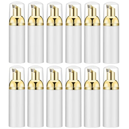 Lil Ray 2 Oz Empty White Foam Pump Bottle, Foamer Soap Dispenser for Lash Shampoo, Hand Soap, Foaming Cleaner(Gold Pump, 12 PCS) - color: Gold