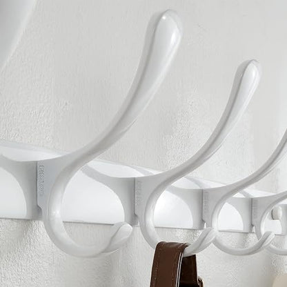 SKOLOO Heavy Duty Wall Mounted Coat Rack - 6 Hooks, Stainless Steel, Pack of 2, Sturdy Coat Hooks for Hanging Clothes, Jacket, Hat, White - color: White, size: 6 Hook(2 Pack)