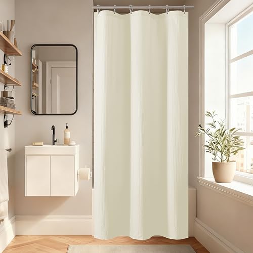 Aiyufeng Waterproof Fabric Shower Curtains for Bathroom，Dot Like Embossed Textured Soft Polyester Cloth Stall Shower Curtain，Hotel Luxury Quality Machine Washable，36Wx72L，Cream - color: Cream, size: 36"W x 72"L (Pack of 1)