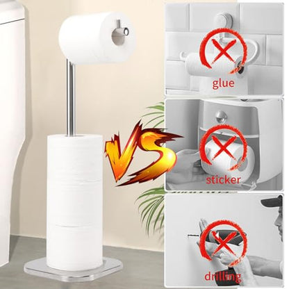 Toilet Paper Holder Stand, Free Standing Tissue Paper Storage for Bathroom, Stainless Steel Toilet Paper Stand with Reserve for 5Roll Weighted Base Bathroom Toilet Roll Holder(Brushed Nickel) - color: Brushed Nickel