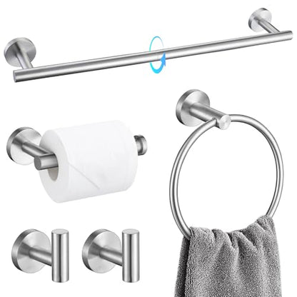 TQKAG Bathroom Towel Bar Holder Sets Brushed Nickel 23.6 Inch Round Stainless Steel Towel Bar Set 5 Piece Bathroom Accessory Set Wall Mounted - color: Brushed Nickel, size: 5-Pieces Set