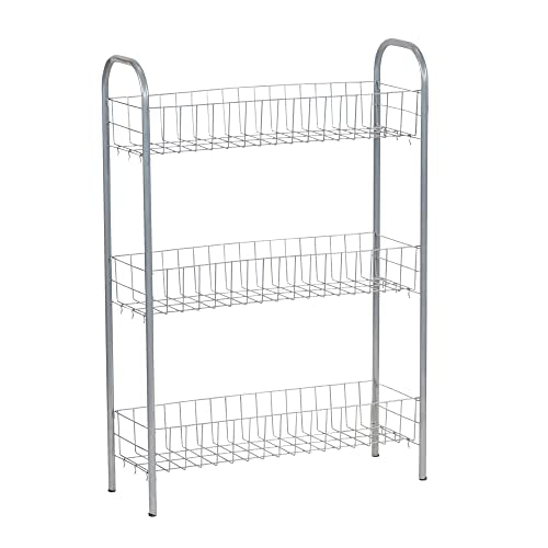 Household Essentials Slim Storage Cart, 3 Shelf Storage Cart with Wheels, Perfect for Laundry Rooms, Bathrooms, Pantries, Kitchens and More - style: 7" Silver - Basic