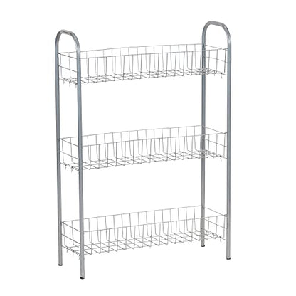 Household Essentials Slim Storage Cart, 3 Shelf Storage Cart with Wheels, Perfect for Laundry Rooms, Bathrooms, Pantries, Kitchens and More - style: 7" Silver - Basic