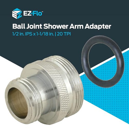 EZ-FLO 1/2 Inch IPS x 1-1/8 Inch Ball Joint Shower Arm Adapter, 20-Thread, Convert Pfister to fit standard shower head, Brass Plumbing Fitting, Chrome, 15060