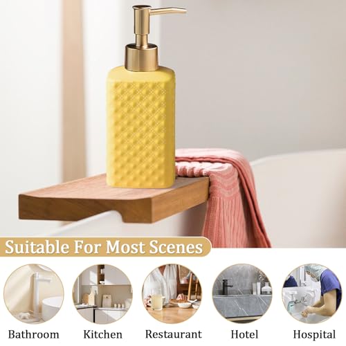 Comeon Hand Soap Dispenser Modern Ceramic Lotion Pump Bottle Yellow | Durable Ceramic Material, 11.84 FL OZ. /350 ML Capacity, Hand Lotion Pump Bottle, Liquid Hand Soap Jar Shower