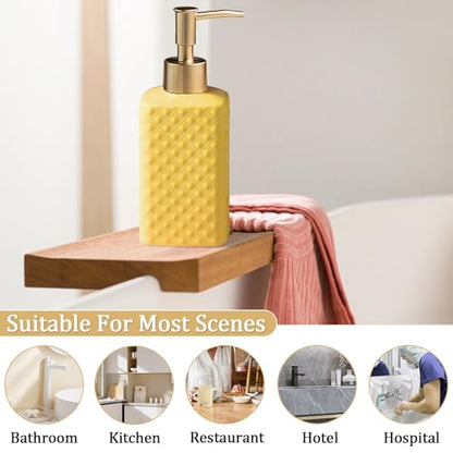 Comeon Hand Soap Dispenser Modern Ceramic Lotion Pump Bottle Yellow | Durable Ceramic Material, 11.84 FL OZ. /350 ML Capacity, Hand Lotion Pump Bottle, Liquid Hand Soap Jar Shower
