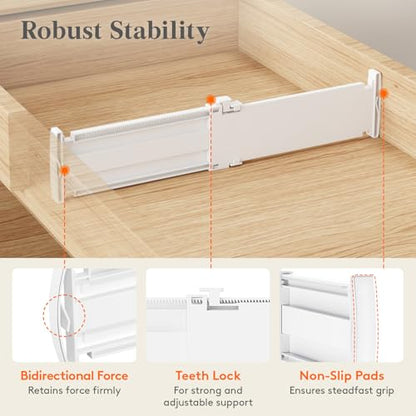 Lifewit 4 Pack 3.2" High Drawer Dividers, Expandable Dresser Organizers | 10.5"-16.5" Expandable White Plastic Drawer Separator for Dresser, Kitchen, Closet, Nursery, Office Organization & Storage