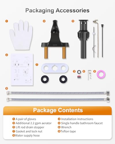 WOWOW Black Bathroom Faucet One Handle 4 inch Centerset Bathroom Faucets with Lift Rod Drain Assembly Sink Faucet Lavatory Faucet Matte Black Bathroom Faucets - color: Black