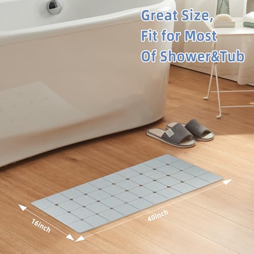 Bathtub Mat Non-Slip Silicone Soft Odorless Large Bath Mat No Suction Cups for Refinished,Reglazed and Textured Shower Mats Non Slip Extra Long Tub Mat (16x40inch Grey) - color: Grey