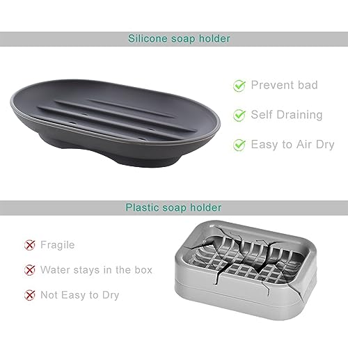 Flexible Silicone Soap Tray Soap Holder Self Draining Soap Saver for Shower Bathroom and Kitchen 2 Pack (Grey + White) Soap Saver White Soap Dish Soap Storage Non Slip Soap Tray Soap Dish for Shower