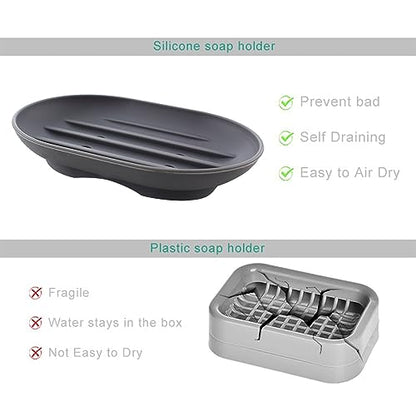 Flexible Silicone Soap Tray Soap Holder Self Draining Soap Saver for Shower Bathroom and Kitchen 2 Pack (Grey + White) Soap Saver White Soap Dish Soap Storage Non Slip Soap Tray Soap Dish for Shower