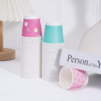 Tamone 600 Pack 3 oz Bathroom Cups Small Paper Cups, Disposable Mouthwash Cups with Dot, Pink, Green, Yellow, Disposable 3 oz Paper Cups for Party, Picnic, BBQ, Travel, Home - color: pink & yellow & green