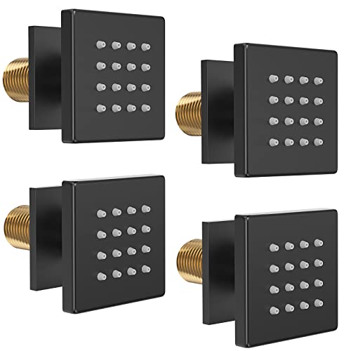 Shower Body Spray Jets, Matte Black Brass Square Shower Body Sprayer Spa Massage Showerhead Wall Mount Nozzles NPT 1/2”-4PCS (Matte Black) - color: Square-Matte Black, style: 4pcs
