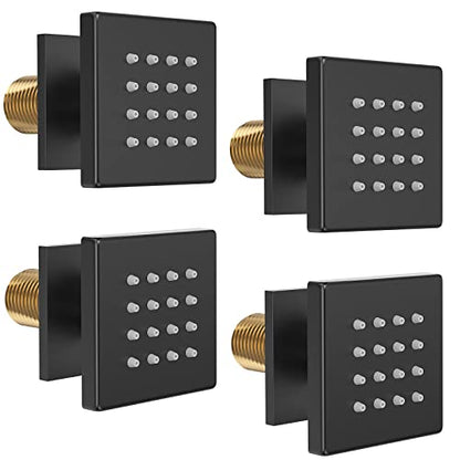 Shower Body Spray Jets, Matte Black Brass Square Shower Body Sprayer Spa Massage Showerhead Wall Mount Nozzles NPT 1/2”-4PCS (Matte Black) - color: Square-Matte Black, style: 4pcs
