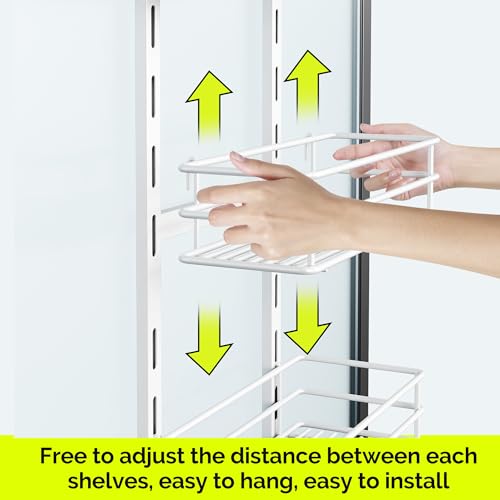 Orimade Over The Door Shower Caddy Adjustable 4 Tier White,Bathroom Hanging Organizer Shelf Rustproof with 4 Hooks,Shower Basket with Soap Holder and Suction Cup - color: White-4T