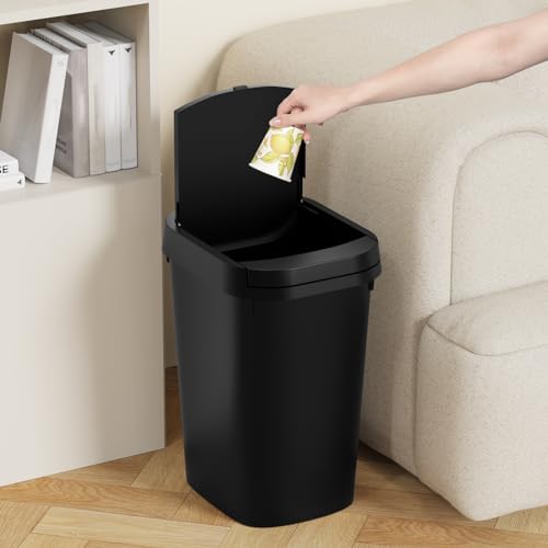 KSSKSS 3 Pack Bathroom Small Trash Can with Lid, 2.6 Gallon Slim Garbage Bin with Pop-Up Lid, 10L Plastic Wastebasket for Bedroom, Office, Kitchen, Toilet (Matte Black) - color: Black-included Trash bags