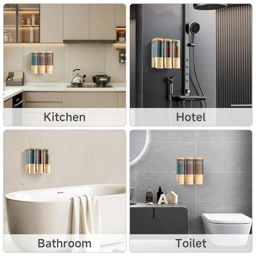 Shampoo and Conditioner Dispenser,Shower Dispenser 3 Chamber No Drill Shampoo Dispenser for Shower Wall Mounted Shower Soap Dispenser for Bathroom Hotel,Large Capacity 3 * 500ML,Gold - color: Glod 3 Chamber