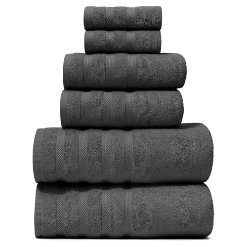 Hearth & Harbor Bath Towels for Bathroom - 100% Ring Spun Cotton Luxury Bathroom Towels - Soft & Highly Absorbent Bath Towels Set, 6 Piece Set, Gray - color: Gray, size: 6 Piece Towel Set