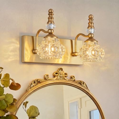 Modern Glass Crystal Vanity Light - Vintage Bathroom Lighting Fixtures Over Mirror, 2 Light Vanity Lights G9 Bulb (11.81 Inch,Brass) - color: Brass, size: 2-light