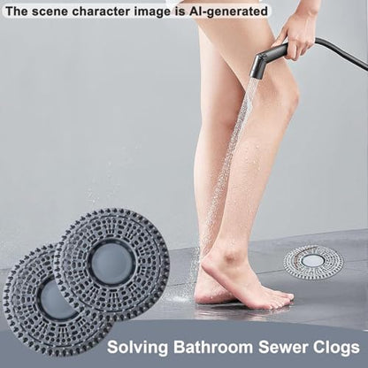 Shower Drain Hair Catcher, 2 Pack Premium Silicone Drain Protector & Shower Drain Cover, Shower Installation Kits for Flat Drains of Shower Room, Bathroom, Gray
