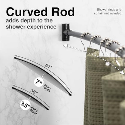 JS Jackson Supplies Single Curved Shower Rod, Metal Construction, Adjustable Between 36 to 61 Inches, Aluminum Rods and Zinc Mounting Hardware, Quality Modern Bathware, Black Finish - color: Black