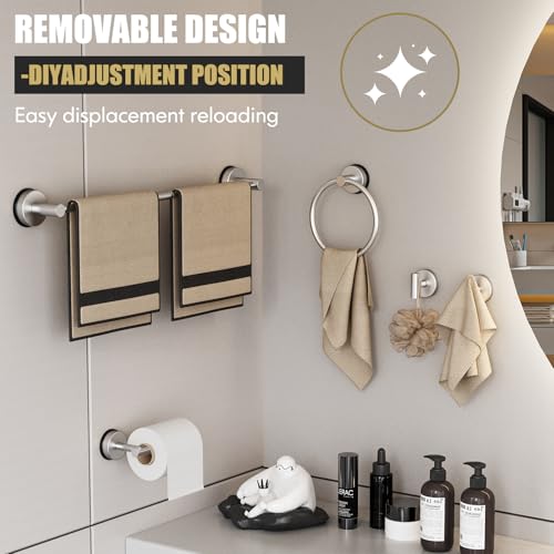 BKV Suction Cup Towel Ring,Hand Towel Holder for Bathroom,Stainless Steel Heavy Duty Round Towel Hanger for Bath,Kitchen-Brushed Nickel Silver - color: Silver