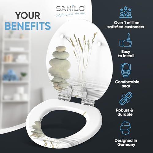 SANILO Wooden Toilet Seat with Soft Close [ELONGATED] - Decorative, Quiet & Slow Close Molded Wood Seat - With Strong Bumpers & Hinges - Adjustable Fit - Balance - color: Balance