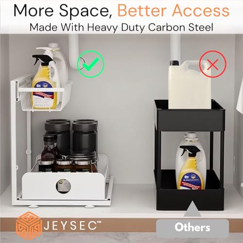 Under Sink Organizer, 1 Pack, 2 Tier Pull Out Sliding Shelf, Adjustable Height, Heavy Duty, Cabinet Organizer for Kitchen Bathroom, Tool-Free Install, White