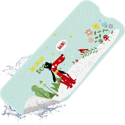 Baby Bath Mat for Tub Non Slip Kids, BPA Free Extra Long Bathtub Mat 40x16 with Drain Holes and 200 Suction Cups, Non Toxic Machine Washable Toddler Bath Mat, Eco-Friendly Certified - color: Greenjoydog