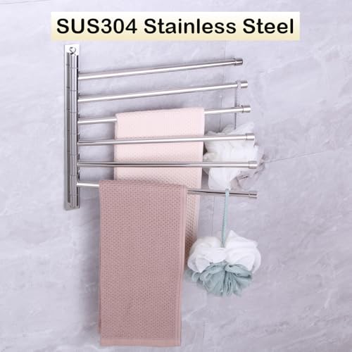 Towel Holder Swing Out Towel Bar Stainless Steel Bathroom Hand Towel Rack 6-Bar Folding Arm Swivel Hanger Wall Mount Polished Finish - color: Polished