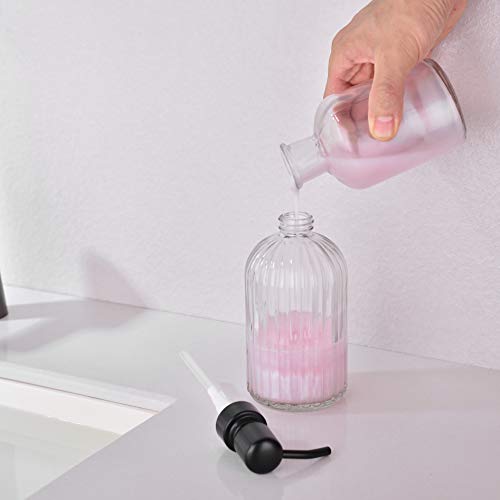 Matte Black Dish Kitchen Soap Dispenser, Bathroom Liquid Soap Dispenser with Rustproof Stainless Steel Pump, 16 Oz Glass Bottle,2 Packs - color: Matte Black +Clear, size: 2-Pack