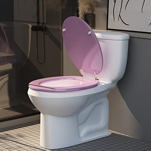 Round Toilet Seat Wood Toilet Seat Prevent Shifting with Zinc Alloy Hinges American Standard Size Toilet Seat Easy to Install also Easy to Clean (Round,Sparkling Pink) - color: Lucky Pink, size: Round